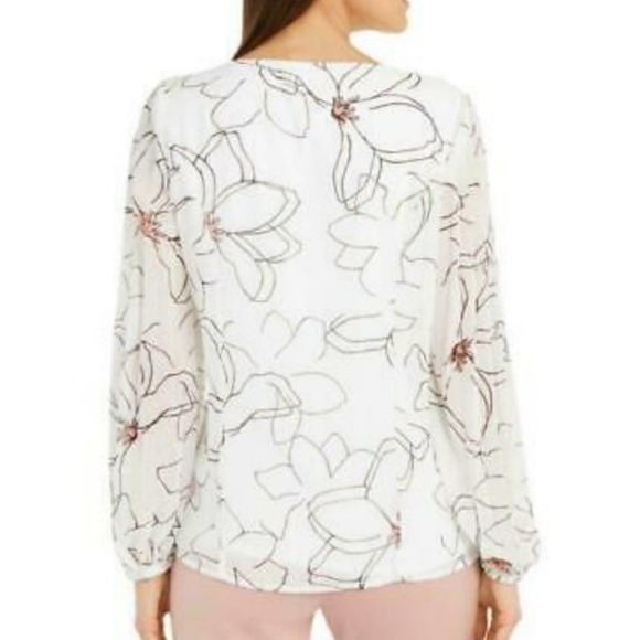 Alfani Floral Print Pleat Sleeve Top Petite Large - Picture 4 of 13